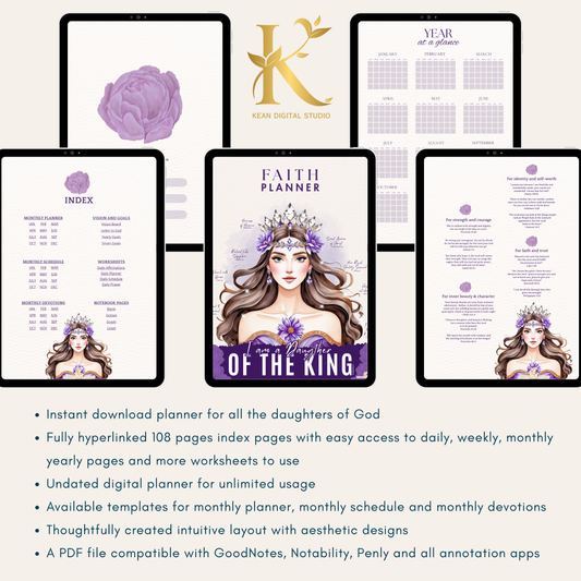Christian Digital Planner for Women: Faith & Devotion (Undated) - Purple Violet
