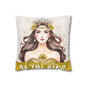 Daughter of the King Faux Suede Pillowcase | Floral Crown Decorative Throw Pillow I Yellow Gold