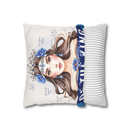 Daughter of the King Faux Suede Pillowcase | Floral Crown Decorative Throw Pillow I Blue
