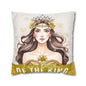 Daughter of the King Faux Suede Pillowcase | Floral Crown Decorative Throw Pillow I Yellow Gold