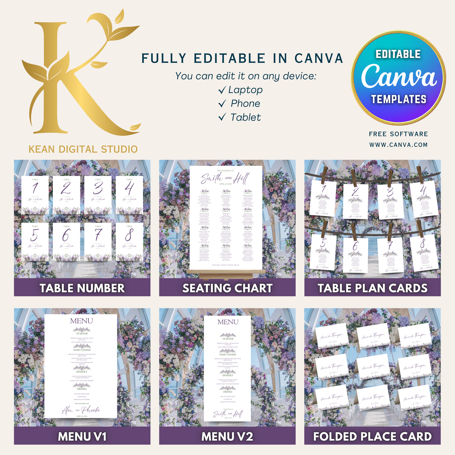 All In One Lavender Purple Wedding Invitation + Website Bundle, Canva Editable Templates, Lavender Themed Wedding, Purple Wedding Invitation