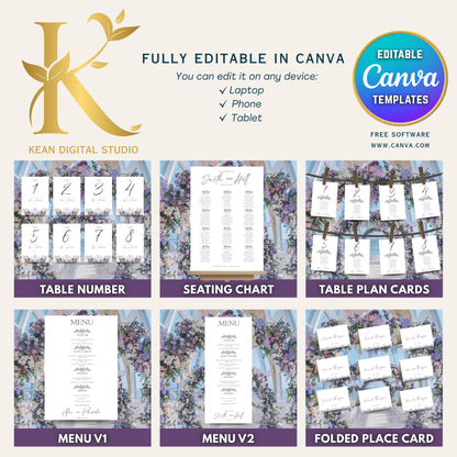 All In One Lavender Purple Wedding Invitation + Website Bundle, Canva Editable Templates, Lavender Themed Wedding, Purple Wedding Invitation