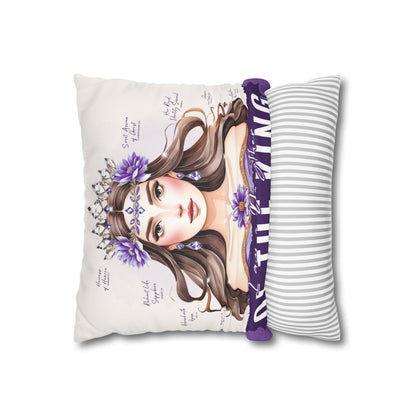 Daughter of the King Faux Suede Pillowcase | Floral Crown Decorative Throw Pillow I Purple Violet