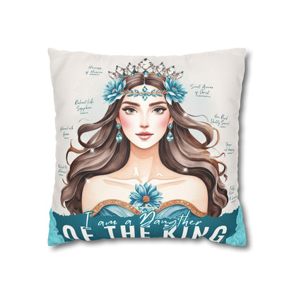 Daughter of the King Faux Suede Pillowcase | Floral Crown Decorative Throw Pillow I Turquoise