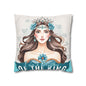 Daughter of the King Faux Suede Pillowcase | Floral Crown Decorative Throw Pillow I Turquoise