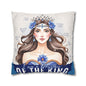 Daughter of the King Faux Suede Pillowcase | Floral Crown Decorative Throw Pillow I Blue