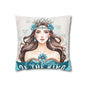 Daughter of the King Faux Suede Pillowcase | Floral Crown Decorative Throw Pillow I Turquoise