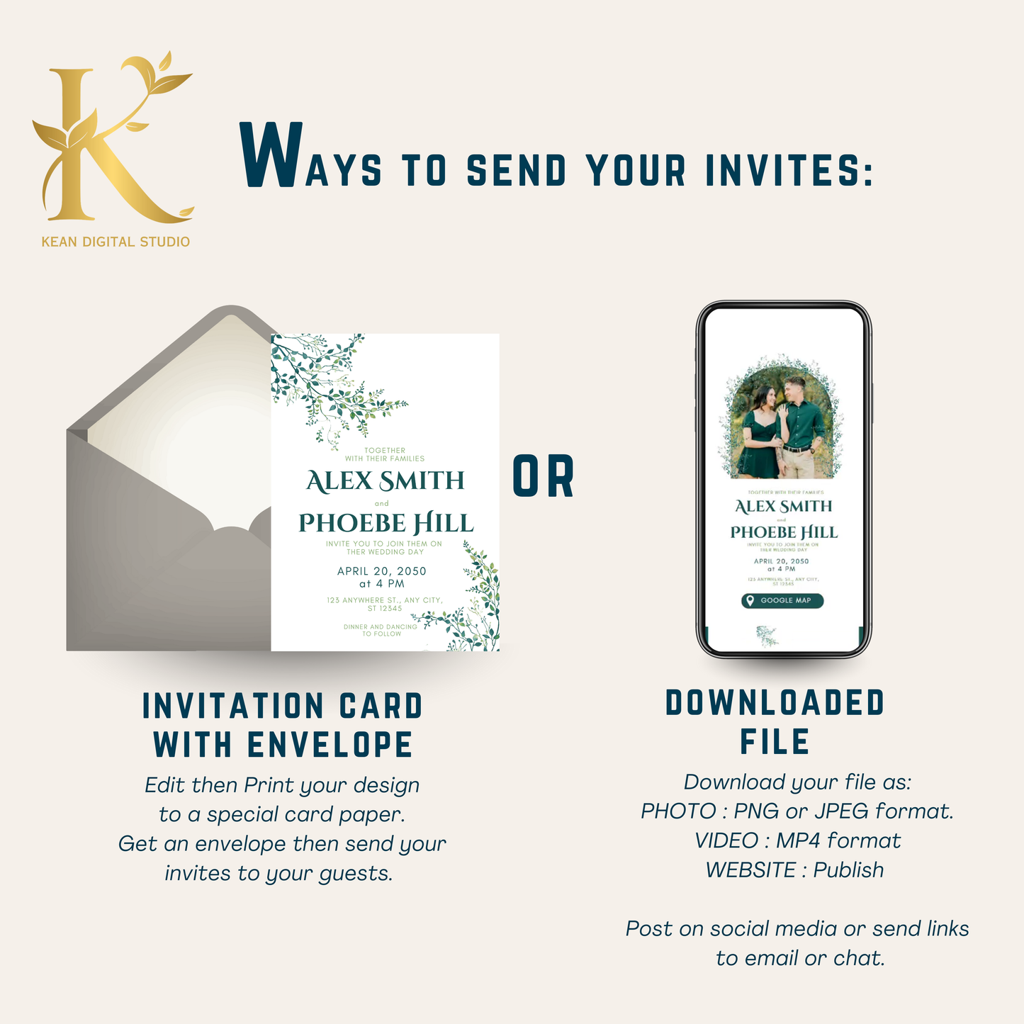 All In One Wedding Bundle Greenery Theme Wedding Invitation and Wedding Website with RSVP, 20 Wedding Templates Fully Editable in Canva