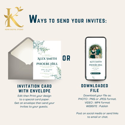 All In One Wedding Bundle Greenery Theme Wedding Invitation and Wedding Website with RSVP, 20 Wedding Templates Fully Editable in Canva