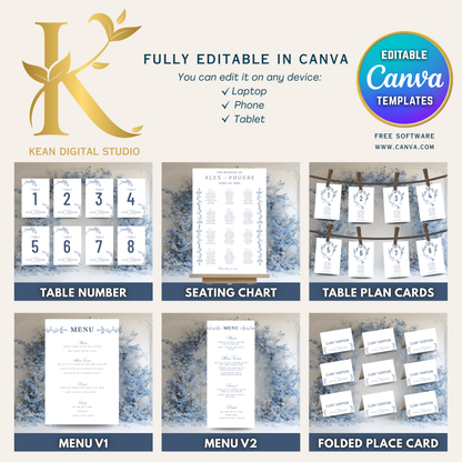 All In One Blue Willow Wedding Templates, Fully Editable Wedding Invitation plus Website Bundle, Daily Countdown and Digital Thank you Video