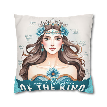 Daughter of the King Faux Suede Pillowcase | Floral Crown Decorative Throw Pillow I Turquoise