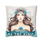 Daughter of the King Faux Suede Pillowcase | Floral Crown Decorative Throw Pillow I Turquoise