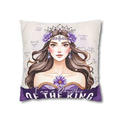 Daughter of the King Faux Suede Pillowcase | Floral Crown Decorative Throw Pillow I Purple Violet