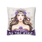 Daughter of the King Faux Suede Pillowcase | Floral Crown Decorative Throw Pillow I Purple Violet