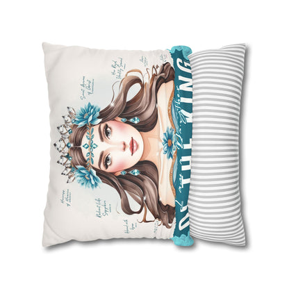 Daughter of the King Faux Suede Pillowcase | Floral Crown Decorative Throw Pillow I Turquoise
