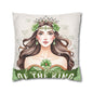 Daughter of the King Faux Suede Pillowcase | Floral Crown Decorative Throw Pillow I Olive Green