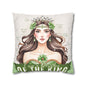 Daughter of the King Faux Suede Pillowcase | Floral Crown Decorative Throw Pillow I Olive Green