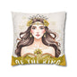 Daughter of the King Faux Suede Pillowcase | Floral Crown Decorative Throw Pillow I Yellow Gold