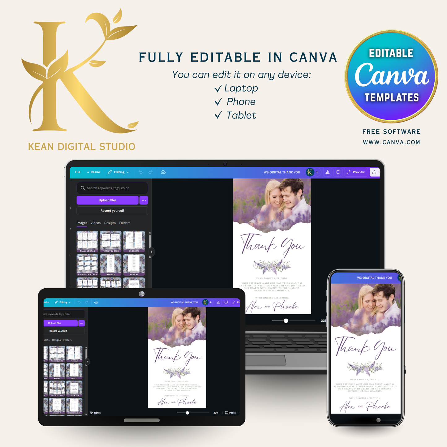 Wedding Digital Thank You Video Template, Fully Editable in Canva, Lavender Purple Theme