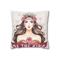 Daughter of the King Faux Suede Pillowcase | Floral Crown Decorative Throw Pillow I Pink