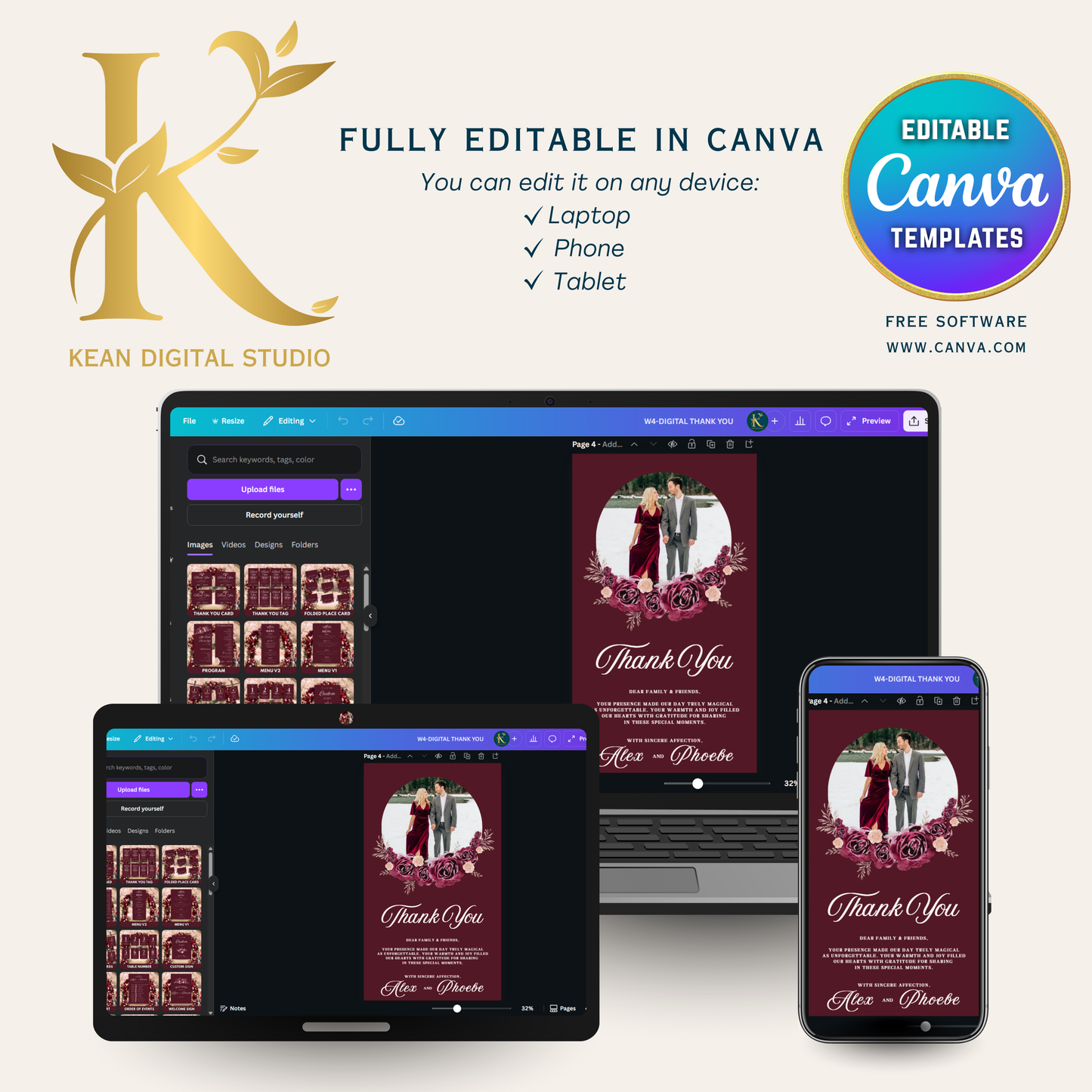 Wedding Digital Thank You Video Template, Fully Editable in Canva, Midnight Mulberry Theme, Burgundy Red Wedding