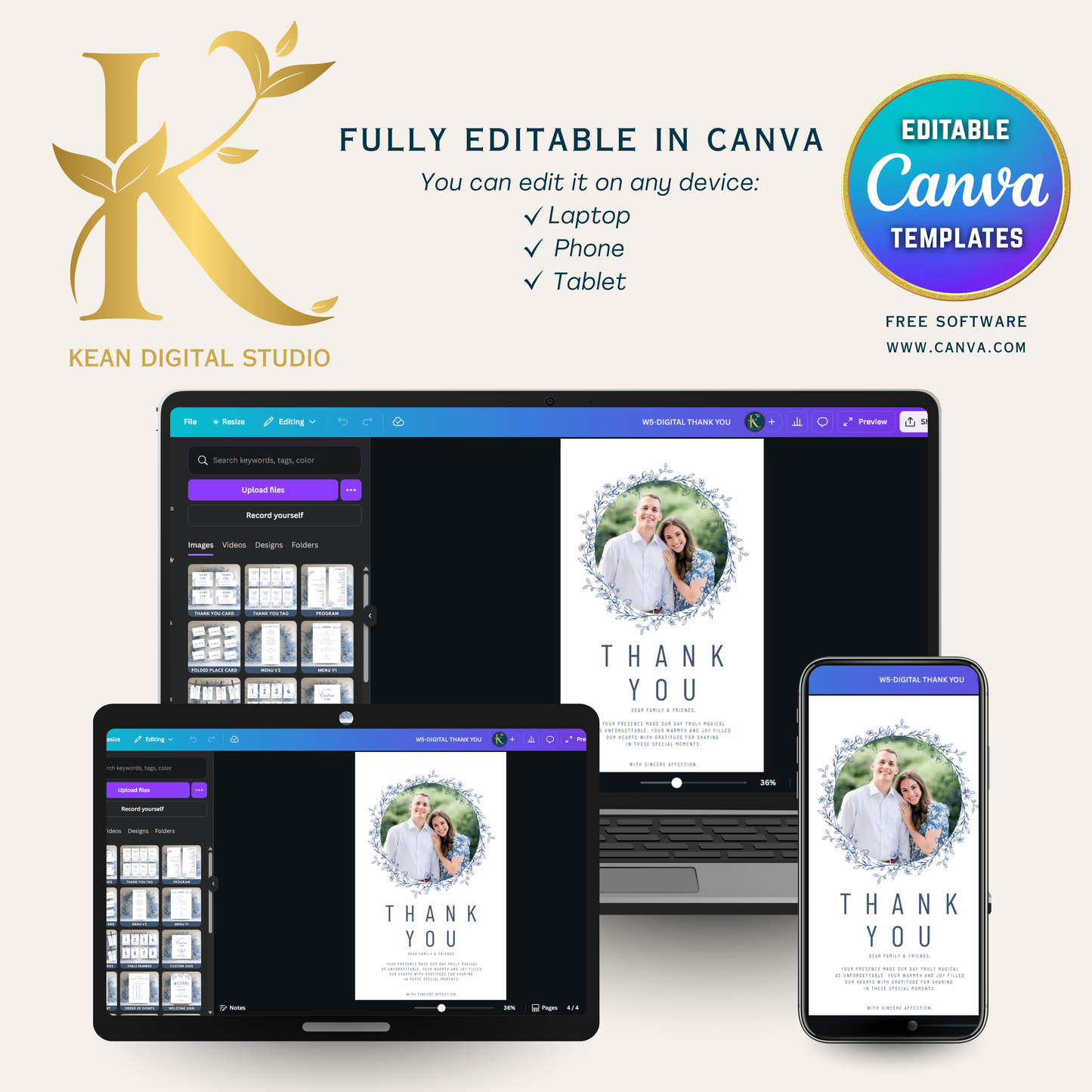 Blue Willow Wedding Thank You Video Template, Canva Editable (Digital Download)