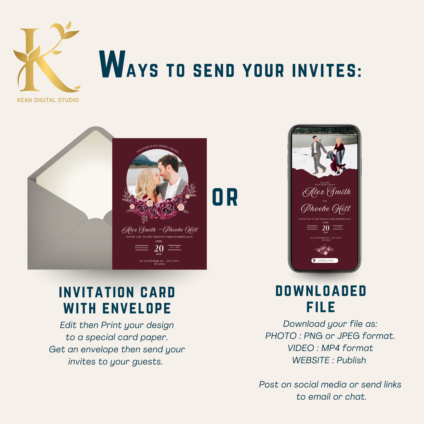 All In One Midnight Mulberry Wedding Templates, Fully Editable Burgundy Red Wedding Invitation + Website Bundle, Daily Countdown & Digital Thank you