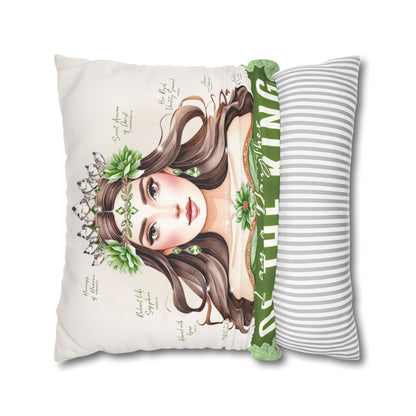 Daughter of the King Faux Suede Pillowcase | Floral Crown Decorative Throw Pillow I Olive Green
