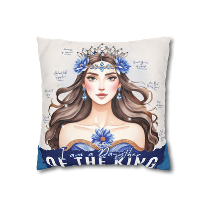 Daughter of the King Faux Suede Pillowcase | Floral Crown Decorative Throw Pillow I Blue