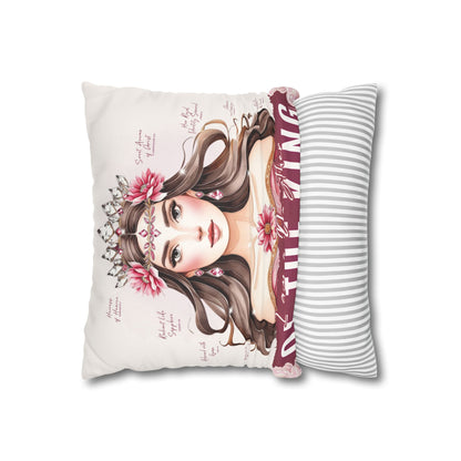 Daughter of the King Faux Suede Pillowcase | Floral Crown Decorative Throw Pillow I Pink
