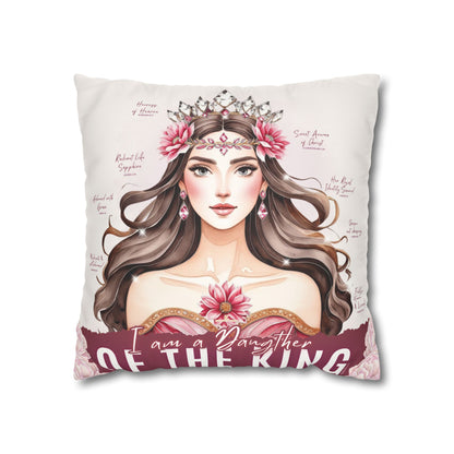 Daughter of the King Faux Suede Pillowcase | Floral Crown Decorative Throw Pillow I Pink