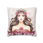 Daughter of the King Faux Suede Pillowcase | Floral Crown Decorative Throw Pillow I Pink