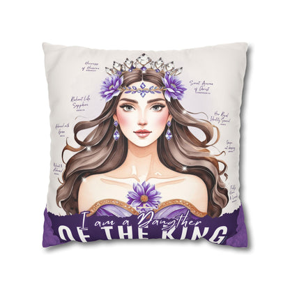 Daughter of the King Faux Suede Pillowcase | Floral Crown Decorative Throw Pillow I Purple Violet