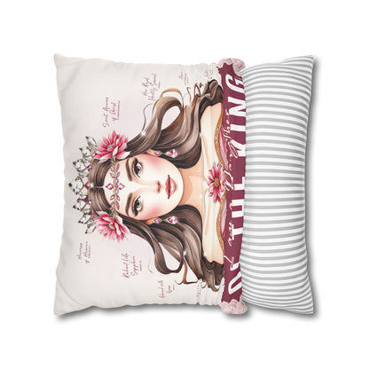 Daughter of the King Faux Suede Pillowcase | Floral Crown Decorative Throw Pillow I Pink
