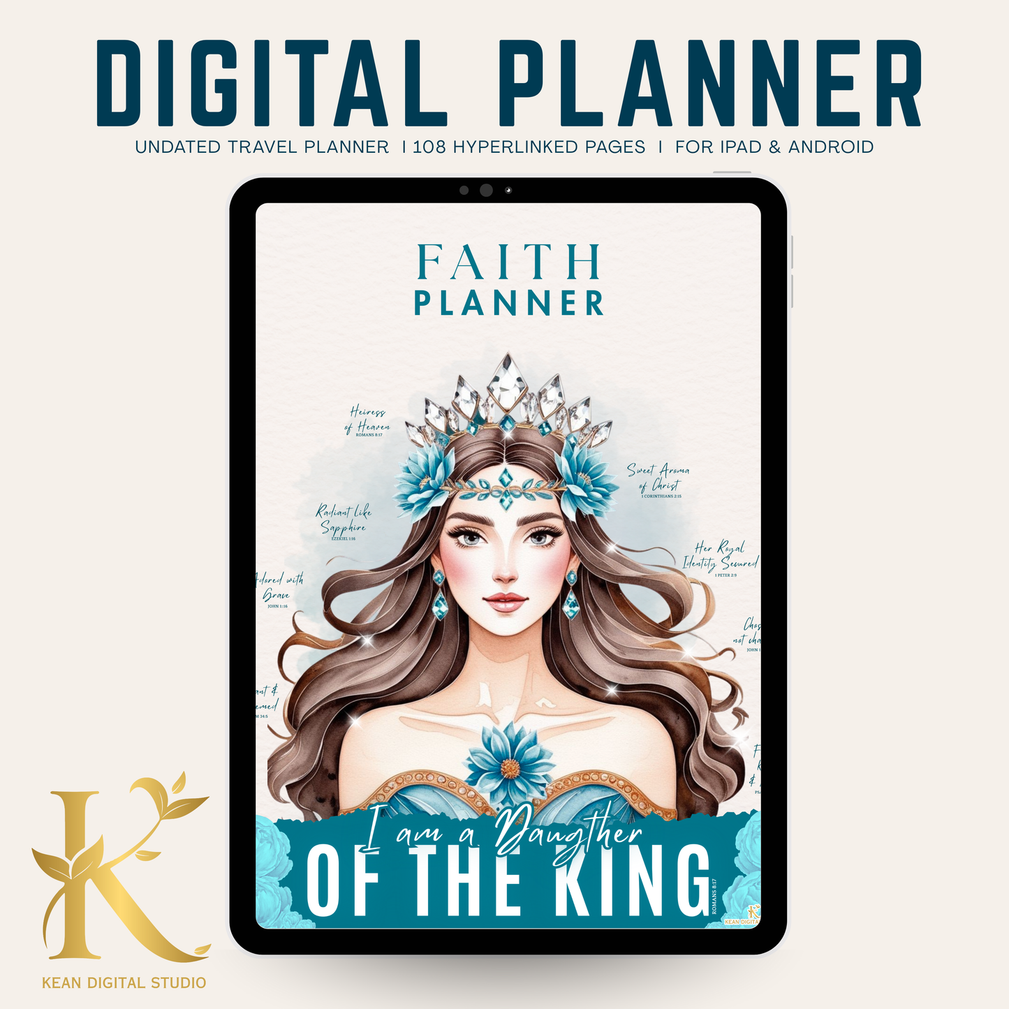 Christian Digital Planner for Women: Faith & Devotion (Undated) - Turquoise