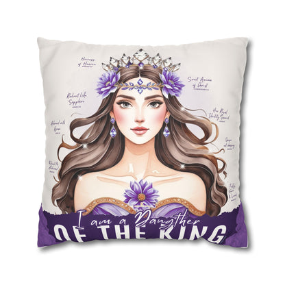 Daughter of the King Faux Suede Pillowcase | Floral Crown Decorative Throw Pillow I Purple Violet