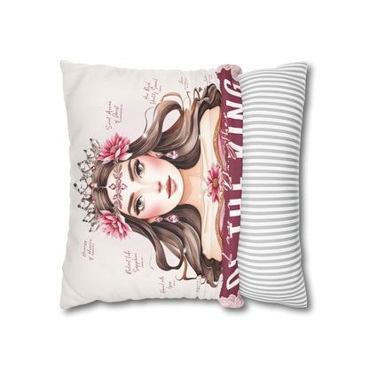 Daughter of the King Faux Suede Pillowcase | Floral Crown Decorative Throw Pillow I Pink