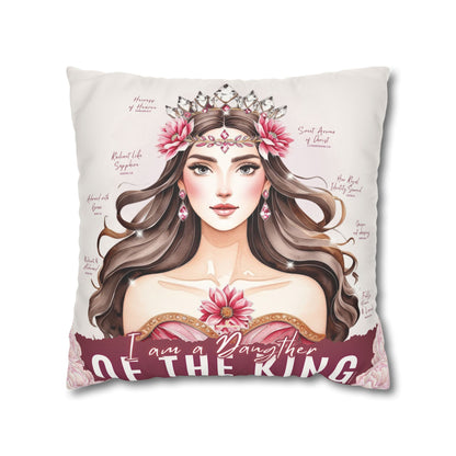 Daughter of the King Faux Suede Pillowcase | Floral Crown Decorative Throw Pillow I Pink