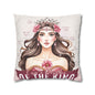 Daughter of the King Faux Suede Pillowcase | Floral Crown Decorative Throw Pillow I Pink