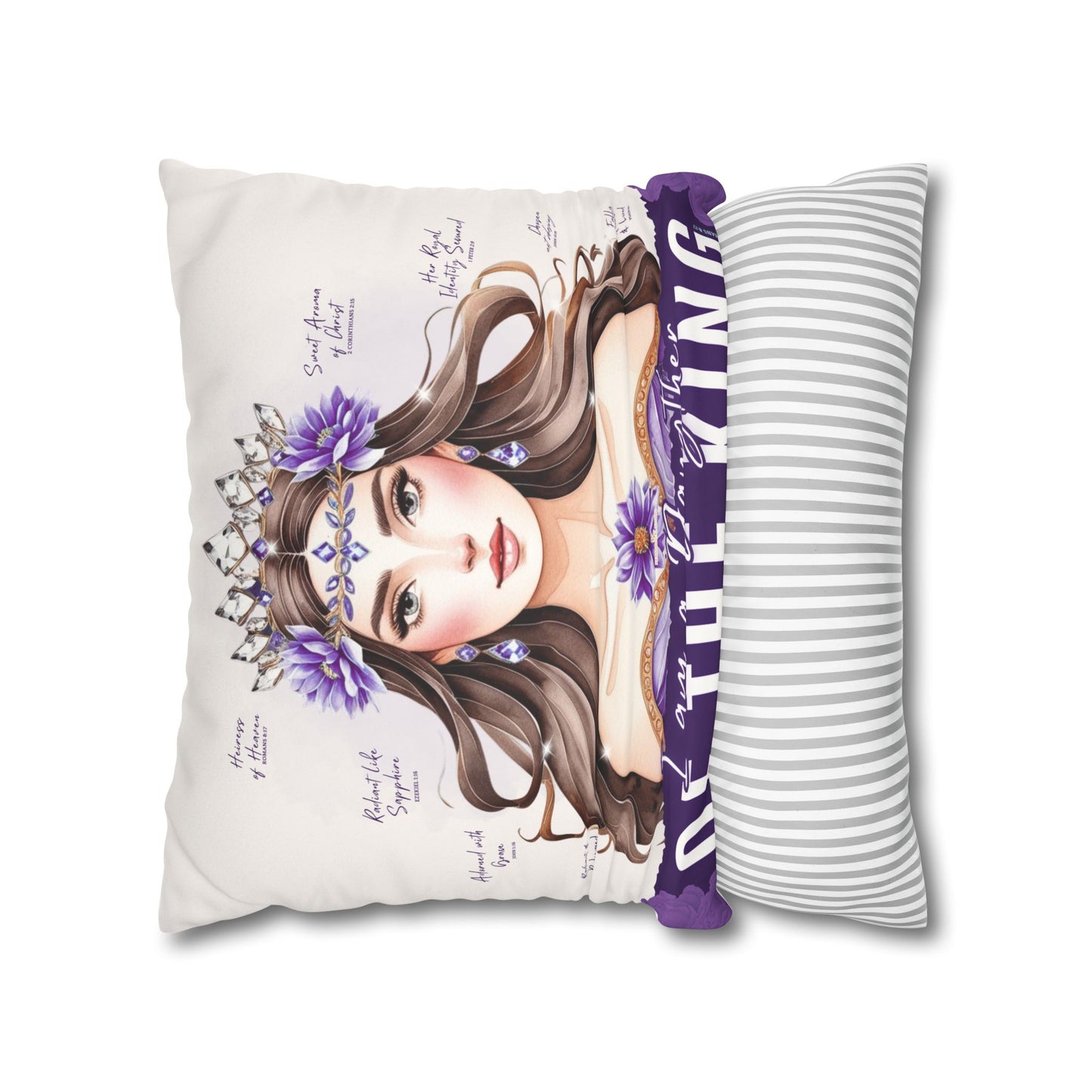 Daughter of the King Faux Suede Pillowcase | Floral Crown Decorative Throw Pillow I Purple Violet