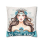 Daughter of the King Faux Suede Pillowcase | Floral Crown Decorative Throw Pillow I Turquoise
