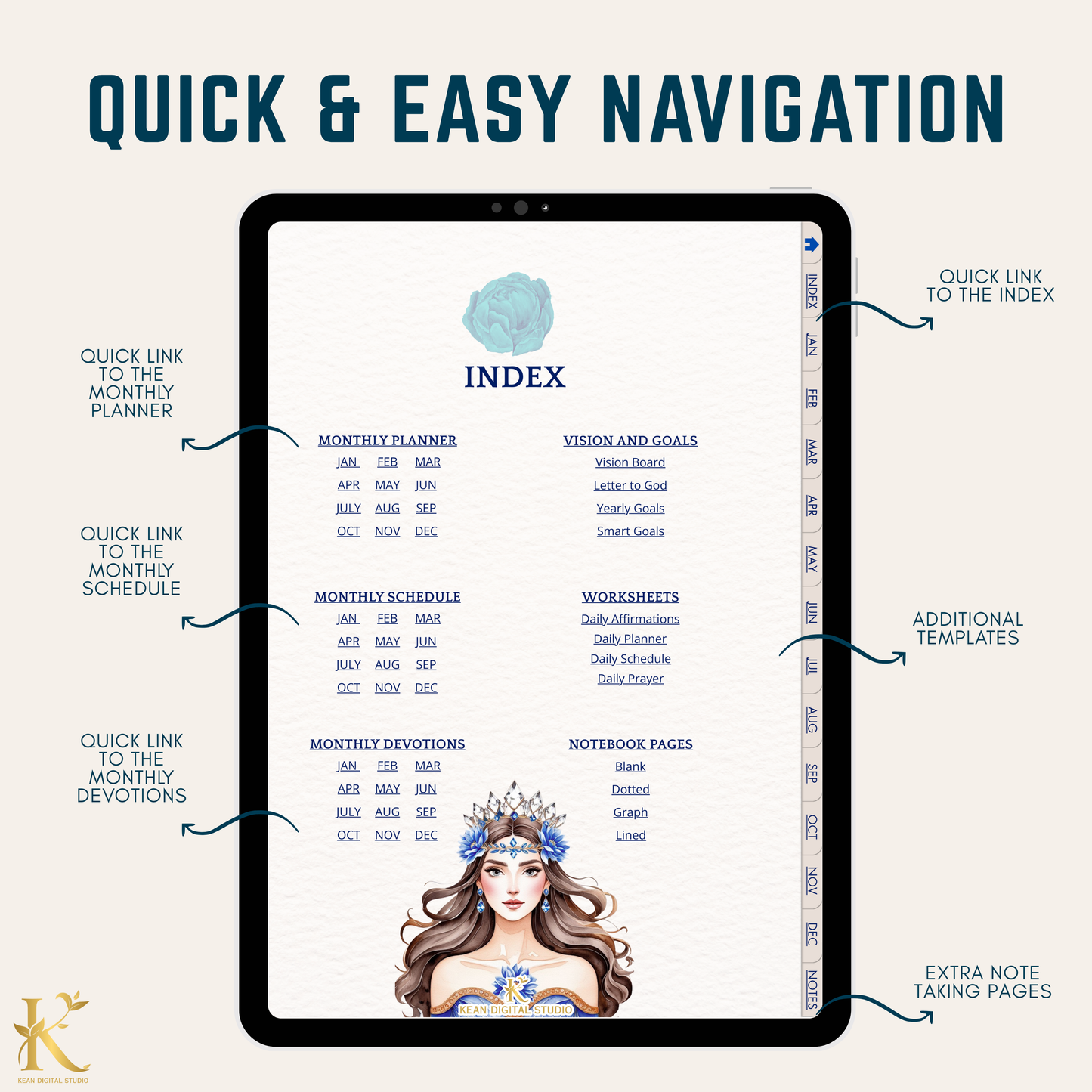 Christian Digital Planner for Women: Faith & Devotion (Undated) - Blue