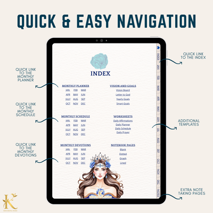 Christian Digital Planner for Women: Faith & Devotion (Undated) - Blue