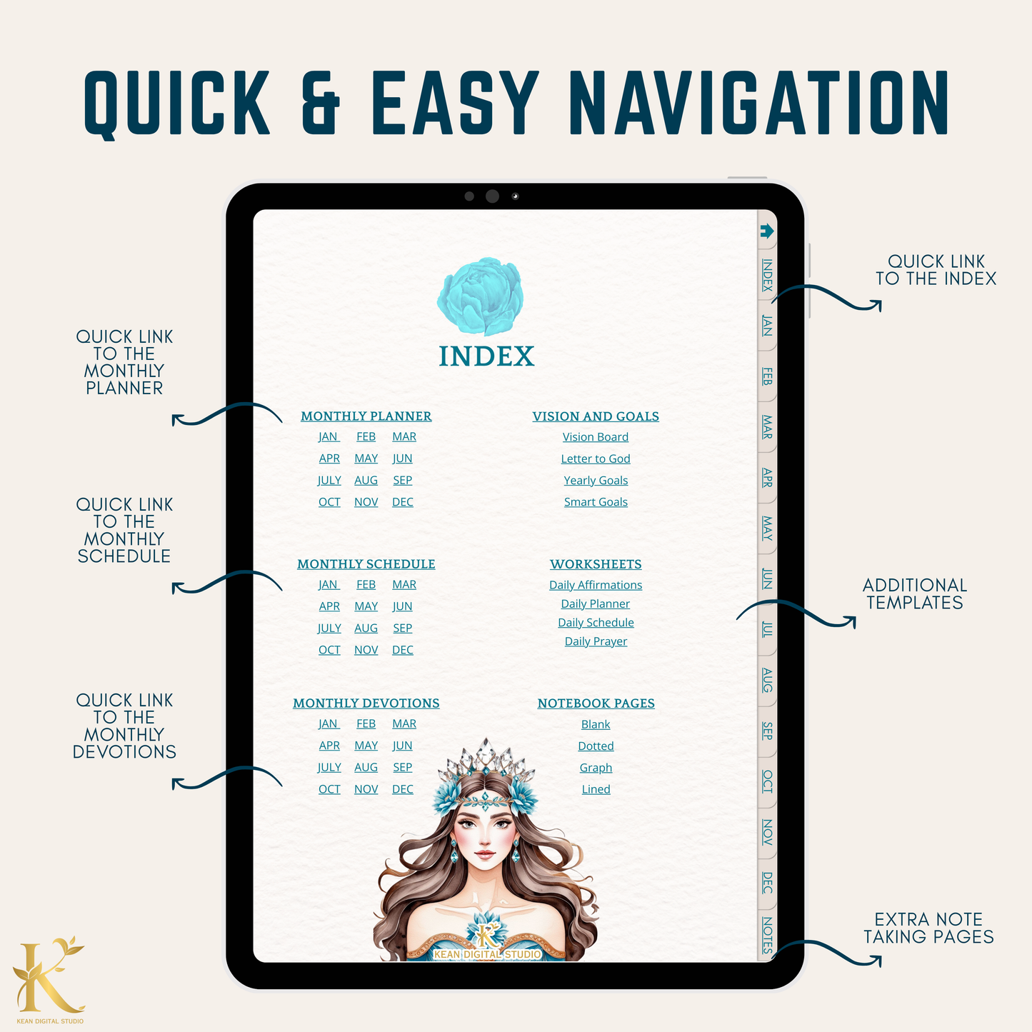 Christian Digital Planner for Women: Faith & Devotion (Undated) - Turquoise