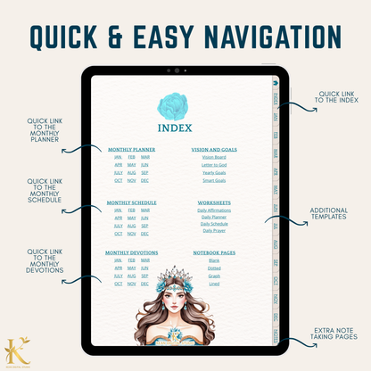 Christian Digital Planner for Women: Faith & Devotion (Undated) - Turquoise