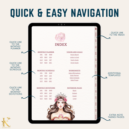 Christian Digital Planner for Women: Faith & Devotion (Undated) - Pink