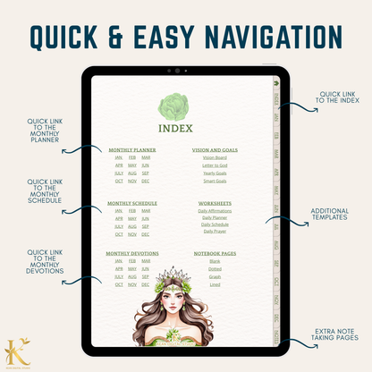 Christian Digital Planner for Women: Faith & Devotion (Undated) - Olive Green