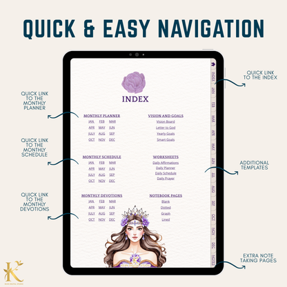 Christian Digital Planner for Women: Faith & Devotion (Undated) - Purple Violet