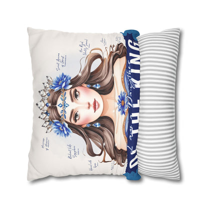 Daughter of the King Faux Suede Pillowcase | Floral Crown Decorative Throw Pillow I Blue