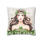 Daughter of the King Faux Suede Pillowcase | Floral Crown Decorative Throw Pillow I Olive Green